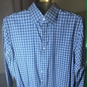 Proper Cloth Mens Blue Grey Gingham Check Long Sleeve Button Down Shirt